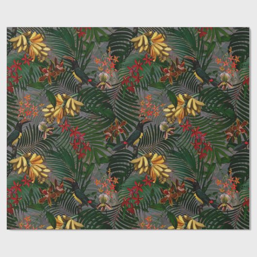 Antiek patroon van tropische bloemen en oerwouden cadeaupapier (Vlak)