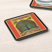 Antiek pauw buggy bedrijf advertentie rood bier onderzetter (Linkerzijde)