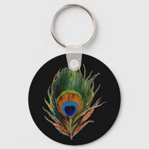 Antiek Peacock Feather Sleutelhanger