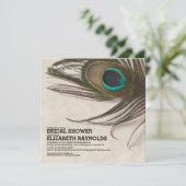 Antiek Peacock Feathers Bridal Shower Invitations Kaart (Staand voorkant)