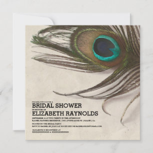 Antiek Peacock Feathers Bridal Shower Invitations Kaart