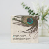 Antiek Peacock Feathers Wedding Invitations Kaart (Staand voorkant)