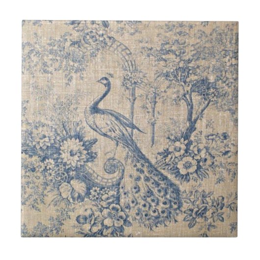 Antiek Peacock Toile Tegeltje (Voorkant)