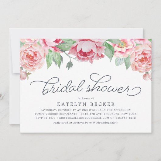 Antiek Peony Bridal Shower Kaart (Voorkant)