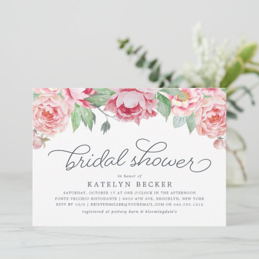 Antiek Peony Bridal Shower Kaart (Staand voorkant)