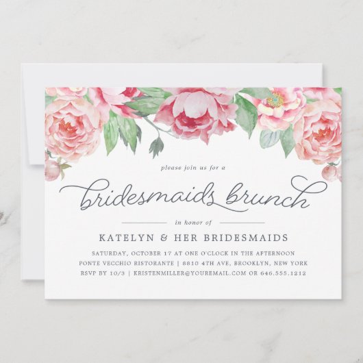 Antiek Peony Bridesmaids Brunch Uitnodiging (Voorkant)