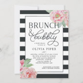 Antiek Peony Brunch & Bubble Vrijgezellenfeest Inv Kaart (Voorkant)