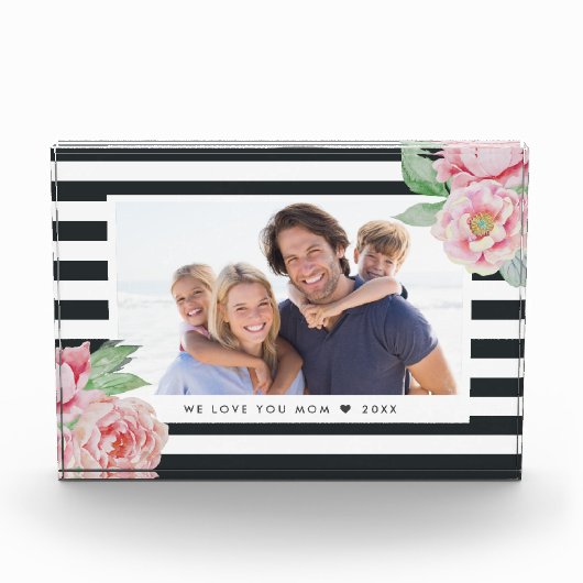 Antiek Peony Charcoal Stripe Fotoblokken (Voorkant)