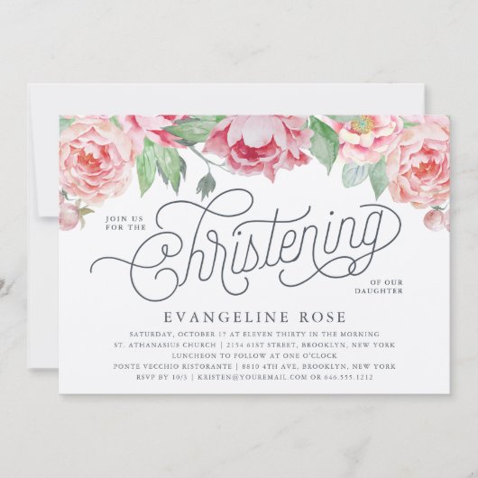 Antiek Peony-doopuitnodiging Kaart (Voorkant)