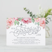 Antiek Peony-doopuitnodiging Kaart (Staand voorkant)