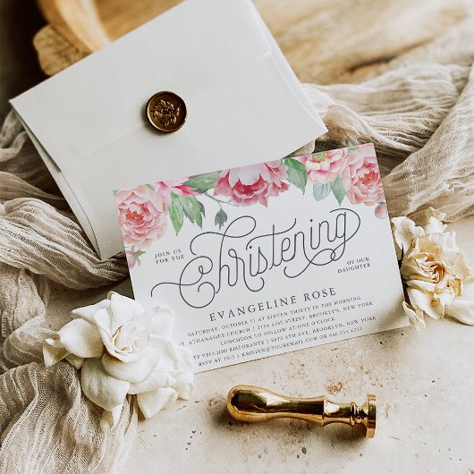 Antiek Peony-doopuitnodiging Kaart