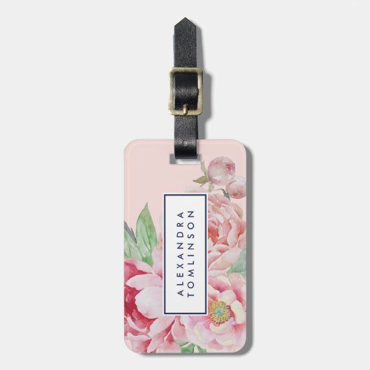 Antiek Peony Gepersonaliseerd Bagagelabel (Voorkant verticaal)