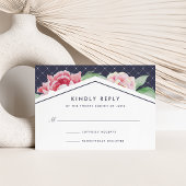Antiek Peony RSVP-kaart | Blush en marine RSVP Kaartje