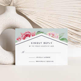 Antiek Peony RSVP-kaart | Blush en Sage RSVP Kaartje