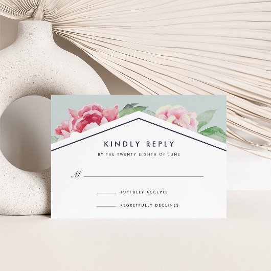 Antiek Peony RSVP-kaart | Blush en Sage RSVP Kaartje