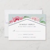 Antiek Peony RSVP-kaart | Blush en Sage RSVP Kaartje (Voorkant)