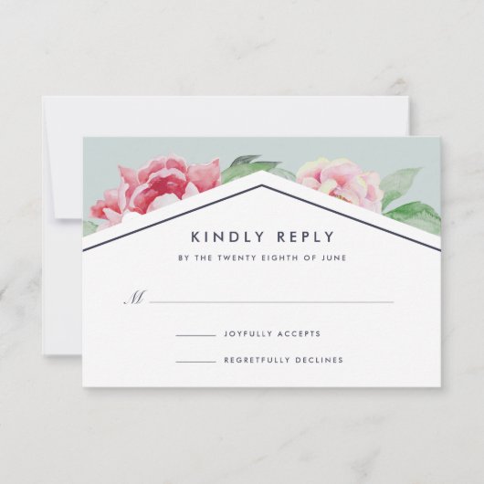 Antiek Peony RSVP-kaart | Blush en Sage RSVP Kaartje (Voorkant)