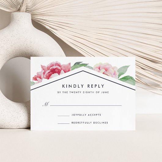 Antiek Peony RSVP-kaart | wit RSVP Kaartje