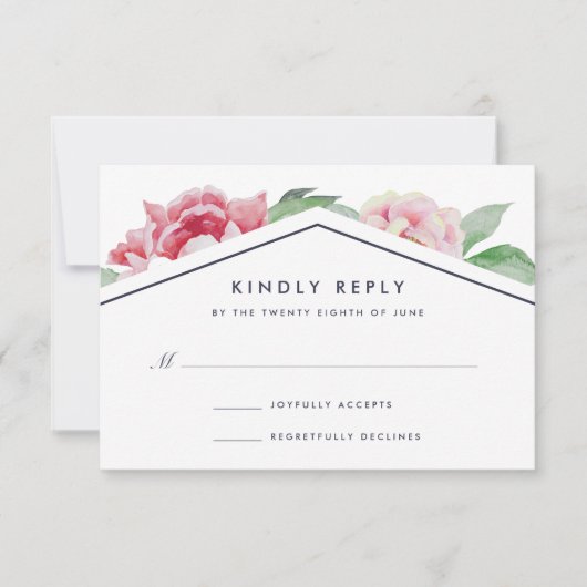 Antiek Peony RSVP-kaart | wit RSVP Kaartje (Voorkant)