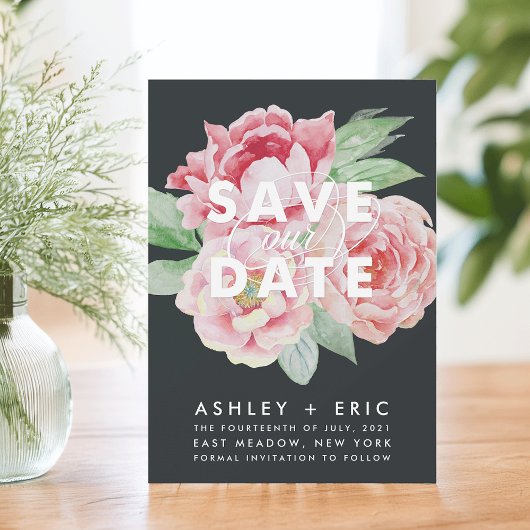 Antiek Peony Save the Date Kaart