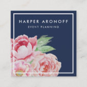Antiek Peony Square, Blush en Navy Vierkante Visitekaartje (Voorkant)
