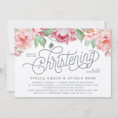 Antiek Peony Twins doopuitnodigingen Kaart (Voorkant)