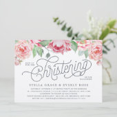 Antiek Peony Twins doopuitnodigingen Kaart (Staand voorkant)