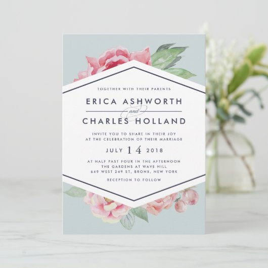 Antiek Peony | Uitnodiging tot weduwen en weddensc (Staand voorkant)