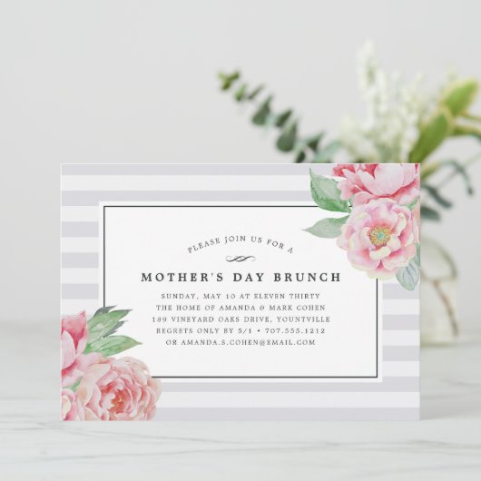 Antiek Peony | Uitnodiging voor Moederdag Brunch (Staand voorkant)