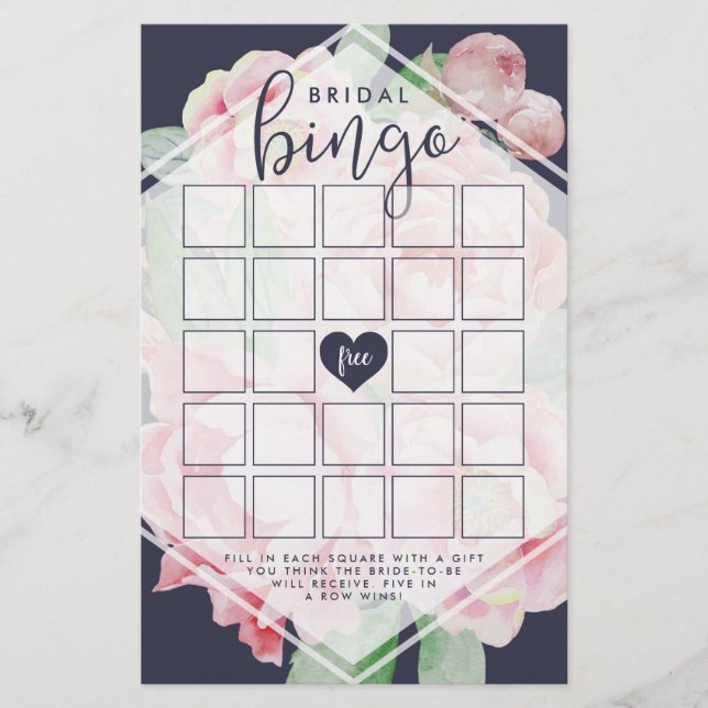 Antiek Peony Vrijgezellenfeest Bingo Game (Voorkant)