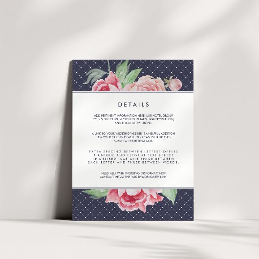 Antiek Peony Wedding Guest Details Kaart