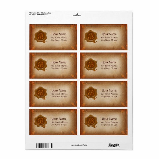 ANTIEK PERKAMENT EN BRUINE WASVERBINDING MONOGRAM ETIKET (Full Sheet)