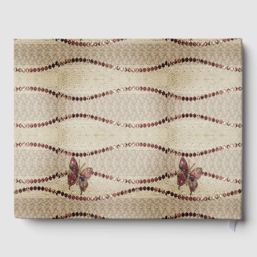 Antiek perkament, kant, glanzende kralen & vlinder gastenboek (Achterkant)