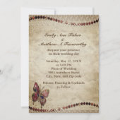 Antiek perkament, kant, kralen & vlinder bruiloft kaart (Voorkant)