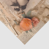 Antiek perzik Ephemera Victoriaans bloesem Decoupa Tissuepapier (Detail)