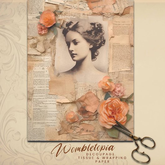 Antiek perzik Ephemera Victoriaans bloesem Decoupa Tissuepapier