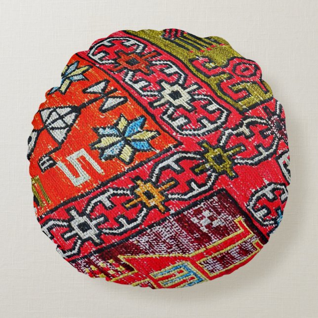 Antiek Perzisch, Patroon, tapijt Rond Kussen (Voorkant)