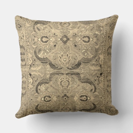 Antiek Perzisch tapijtbruin beige kussen (Achterkant)