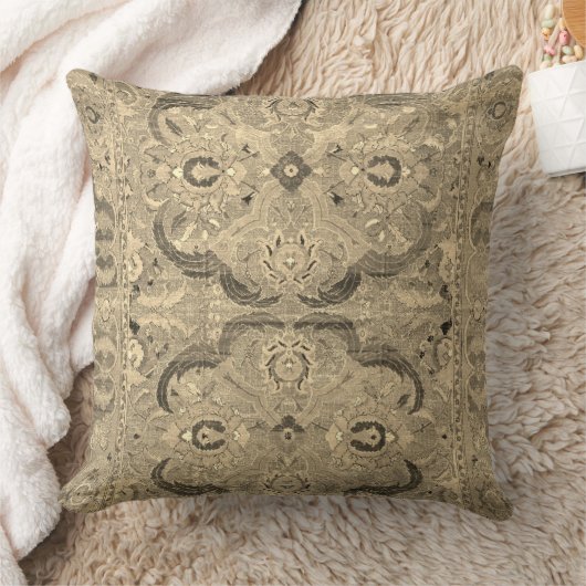 Antiek Perzisch tapijtbruin beige kussen (Deken)