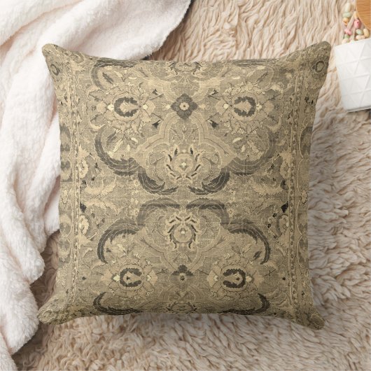 Antiek Perzisch tapijtbruin beige kussen (Deken)