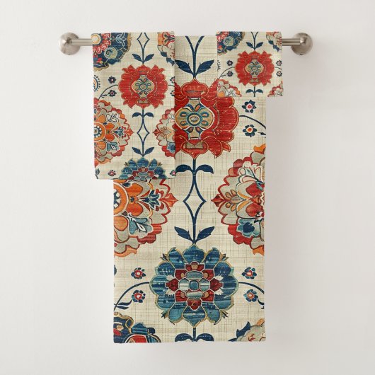 Antiek Perzische Rood Blauw Oosterse Kilim Bloemen Bad Handdoek (Insitu)