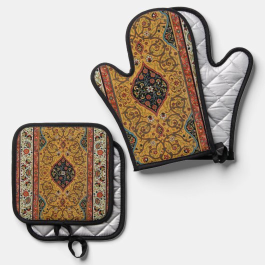 Antiek Perzische tapijt elegant ontwerp Ovenwant & Pannenlap Set (Voorkant / Achterkant)