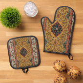 Antiek Perzische tapijt elegant ontwerp Ovenwant & Pannenlap Set (Top down)