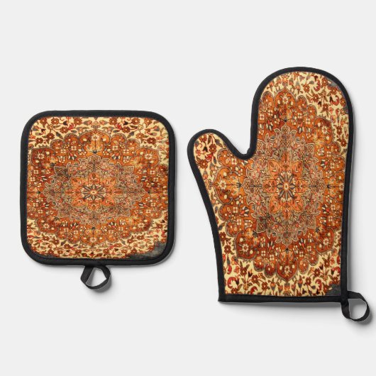 Antiek Perzische tapijtlook Ovenwant & Pannenlap Set (Voorkant)