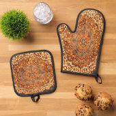 Antiek Perzische tapijtlook Ovenwant & Pannenlap Set (Top down)