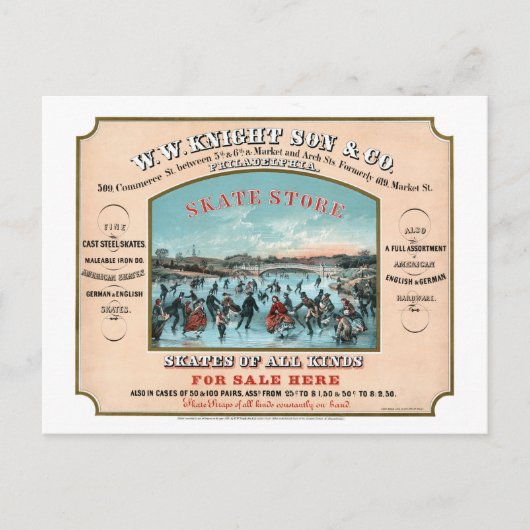 Antiek Philadelphia schaats winkel advertentie Briefkaart (Voorkant)