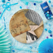 Antiek  pianotoetsen en vellenmuziek papieren bordje (Feest)