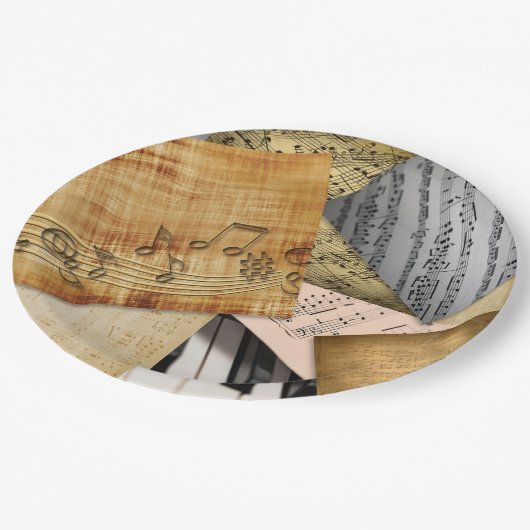 Antiek  pianotoetsen en vellenmuziek papieren bordje (Gekanteld)