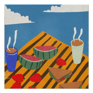 Antiek picknick ontbijt perfect poster
