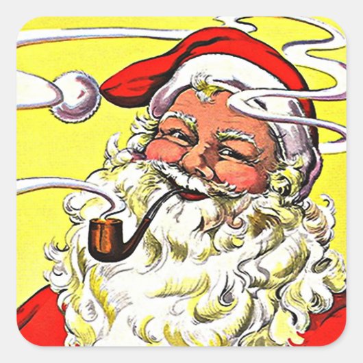 Antiek pijp roken heet Santa Christmas Vakantie Vierkante Sticker (Voorkant)
